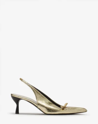 Escarpins à bride arrière Lanvin Bow en cuir métallisé craquelé