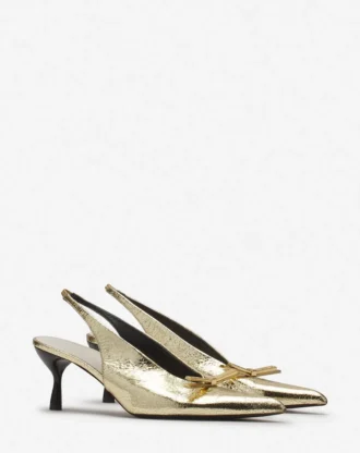 Escarpins à bride arrière Lanvin Bow en cuir métallisé craquelé