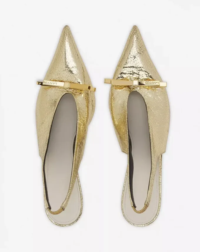 Escarpins à bride arrière Lanvin Bow en cuir métallisé craquelé