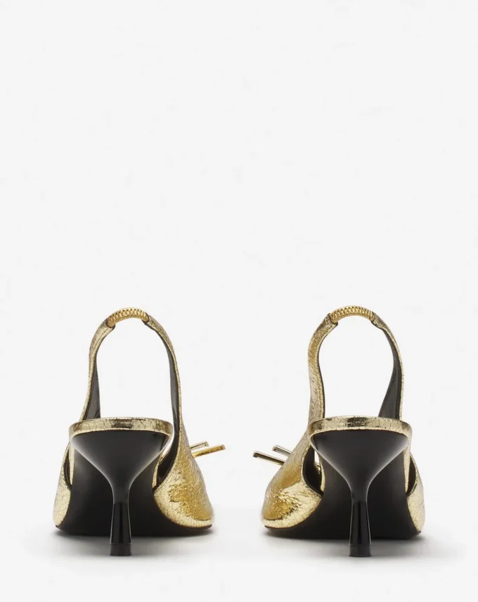 Escarpins à bride arrière Lanvin Bow en cuir métallisé craquelé