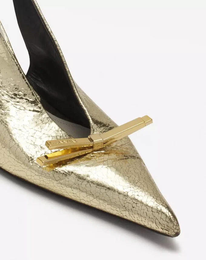 Escarpins à bride arrière Lanvin Bow en cuir métallisé craquelé