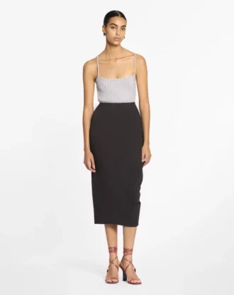 Jupe midi en laine et viscose