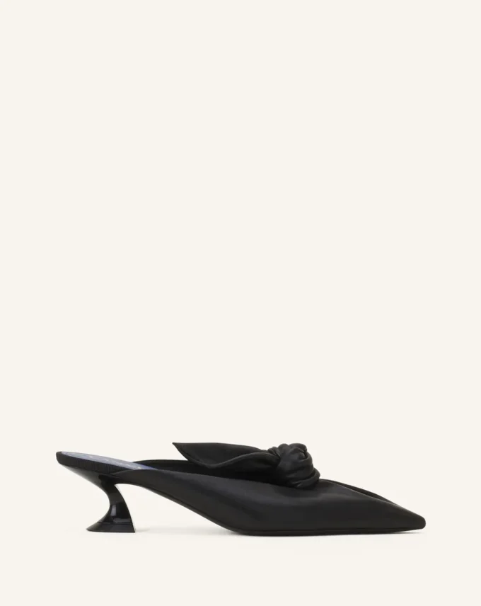 Mules à talons en cuir Midnight Step Bow