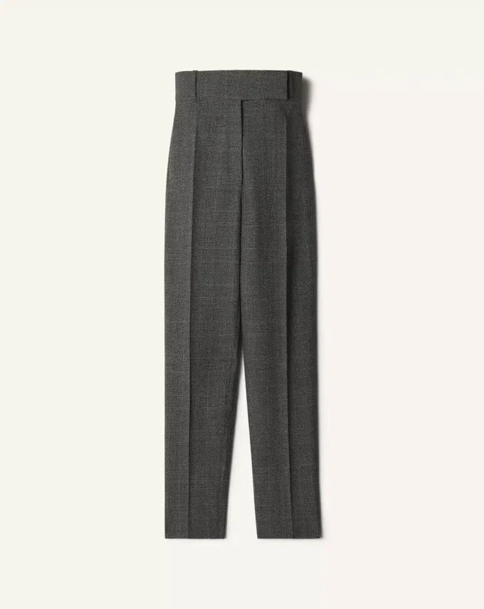Pantalon cigarette en laine Prince de Galles