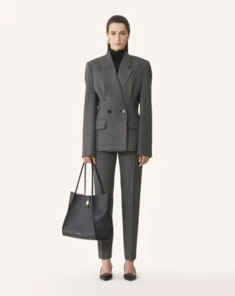 Pantalon cigarette en laine Prince de Galles