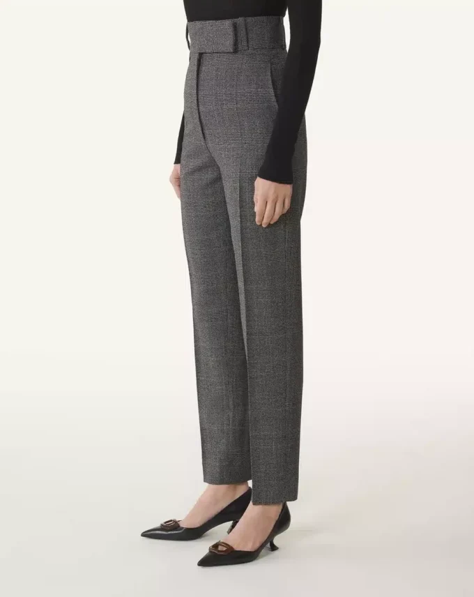 Pantalon cigarette en laine Prince de Galles