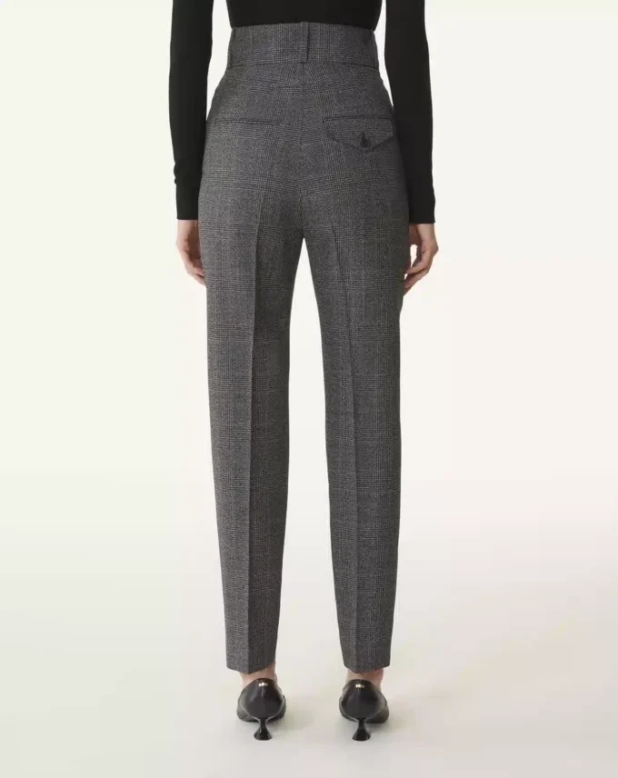 Pantalon cigarette en laine Prince de Galles