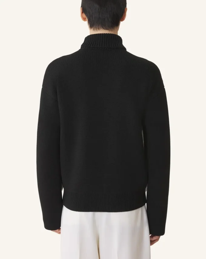 Pull à col roulé en laine et cuir intarsia