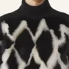 Pull à col roulé en laine et cuir intarsia