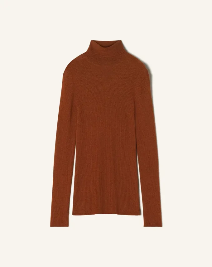 Pull à col roulé en laine mérinos et soie