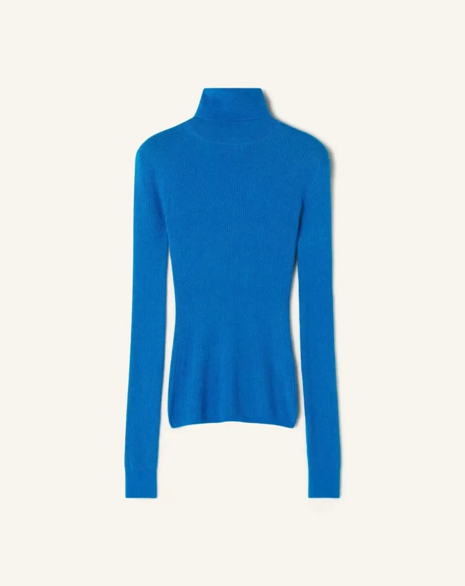 Pull à col roulé en laine mérinos et soie