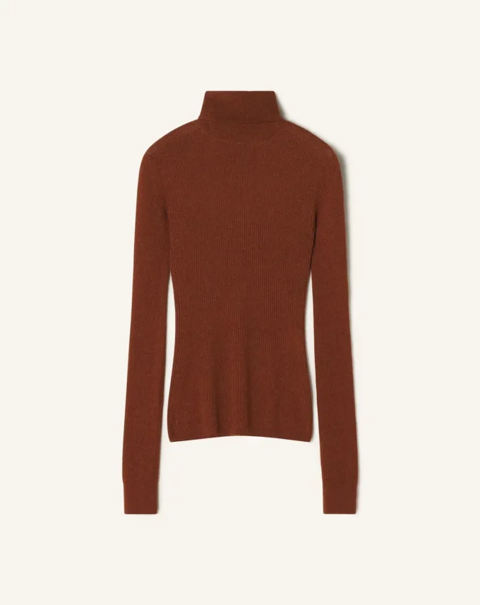 Pull à col roulé en laine mérinos et soie