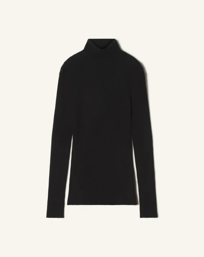Pull à col roulé en laine mérinos et soie