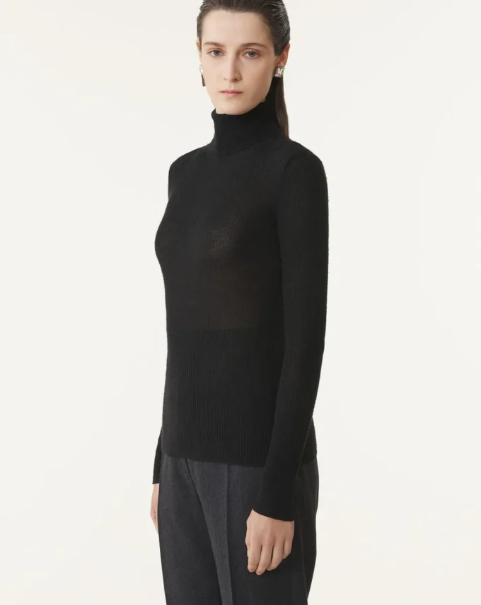 Pull à col roulé en laine mérinos et soie