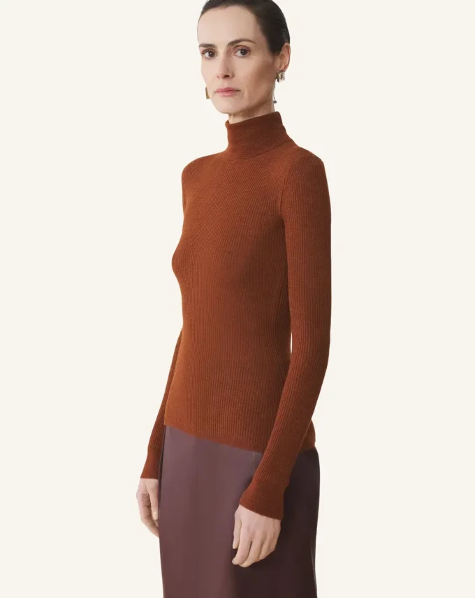Pull à col roulé en laine mérinos et soie