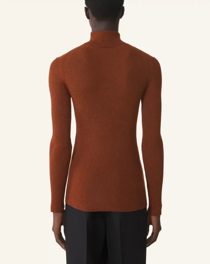 Pull à col roulé en laine mérinos et soie
