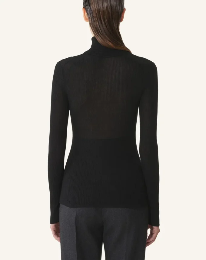 Pull à col roulé en laine mérinos et soie