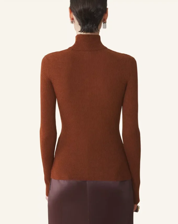 Pull à col roulé en laine mérinos et soie