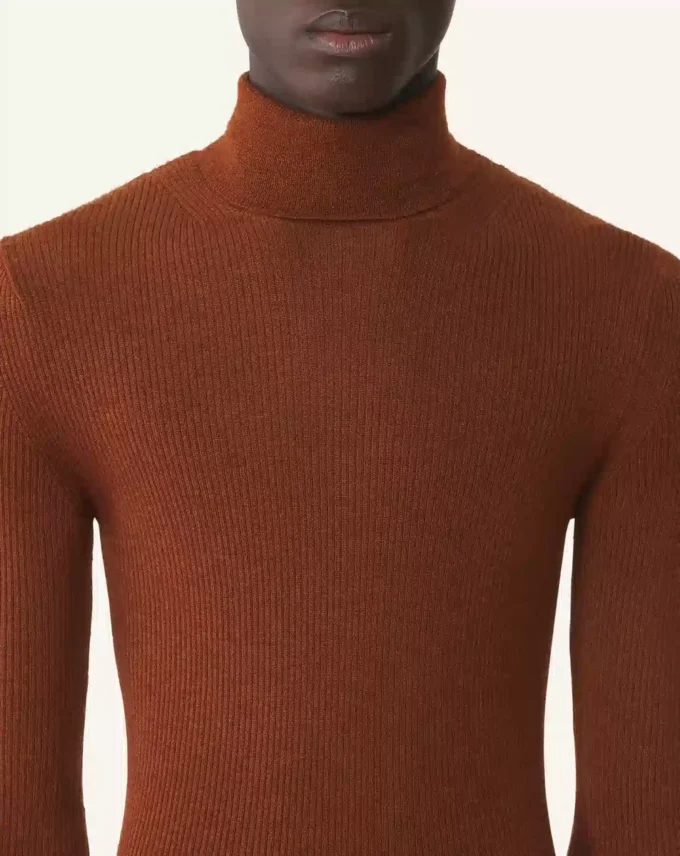 Pull à col roulé en laine mérinos et soie