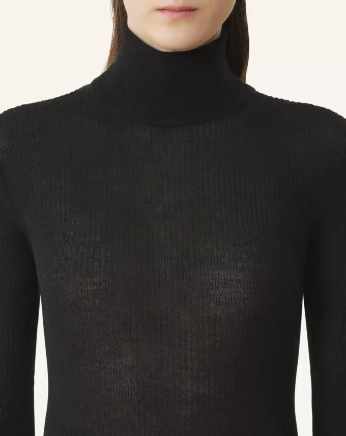 Pull à col roulé en laine mérinos et soie