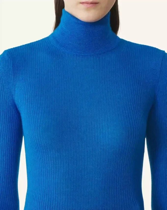 Pull à col roulé en laine mérinos et soie