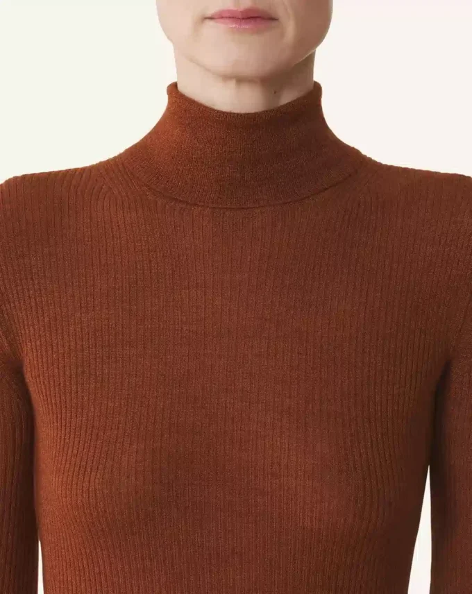 Pull à col roulé en laine mérinos et soie