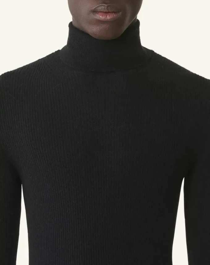 Pull à col roulé en laine mérinos et soie