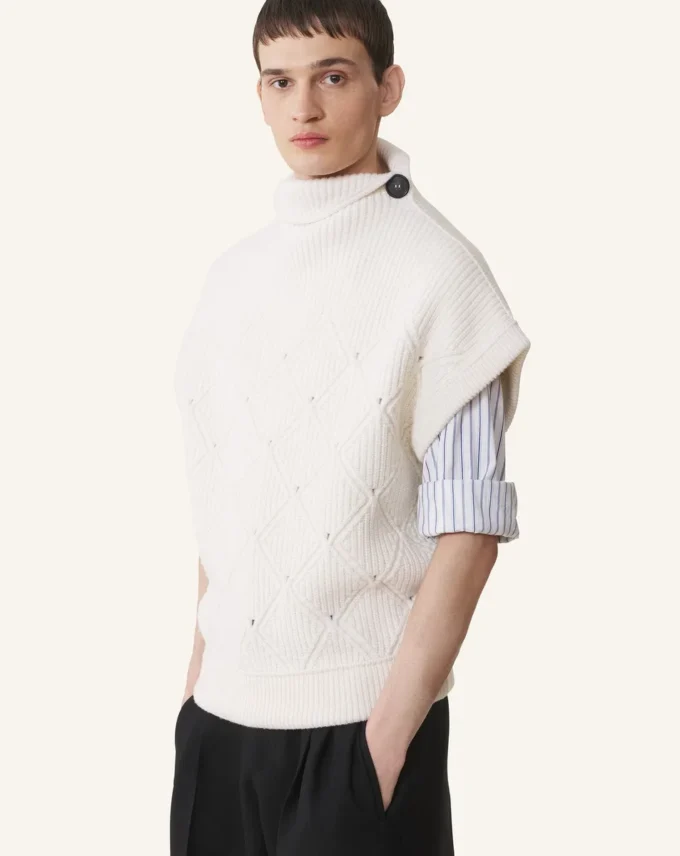 Pull sans manches en laine à détails diamant