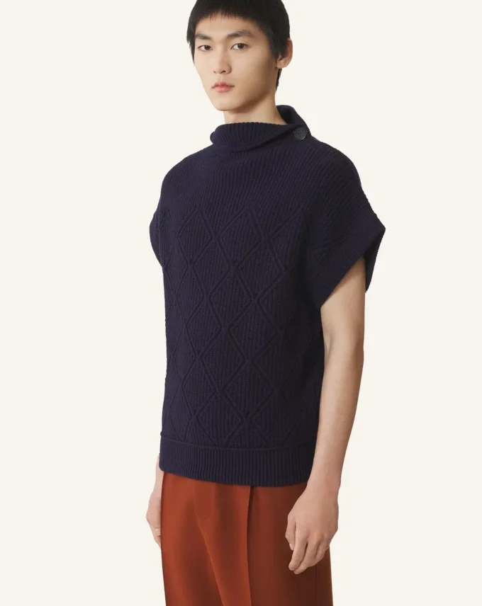 Pull sans manches en laine à détails diamant