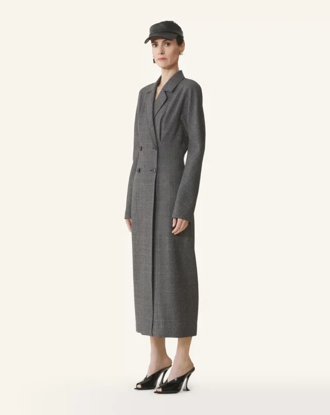 Robe en laine Prince de Galles à double boutonnage
