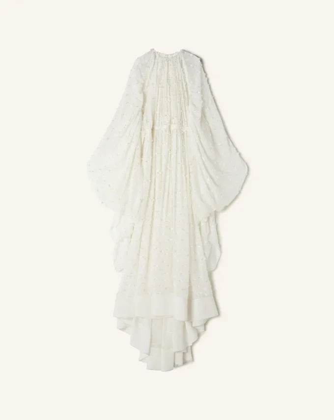 Robe longue en soie plumetis