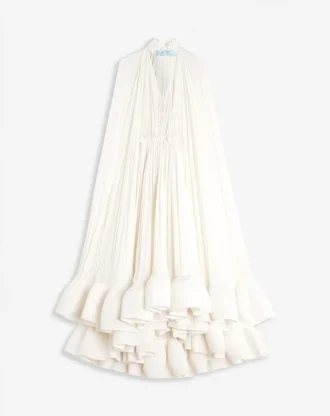 Robe longue à volants en charmeuse