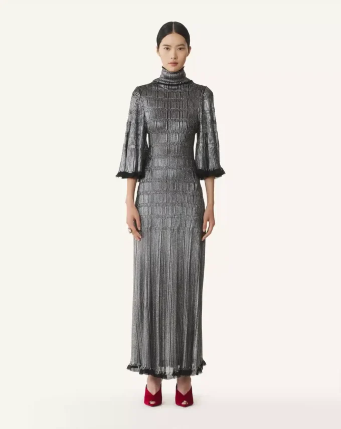 Robe midi en viscose métallisée