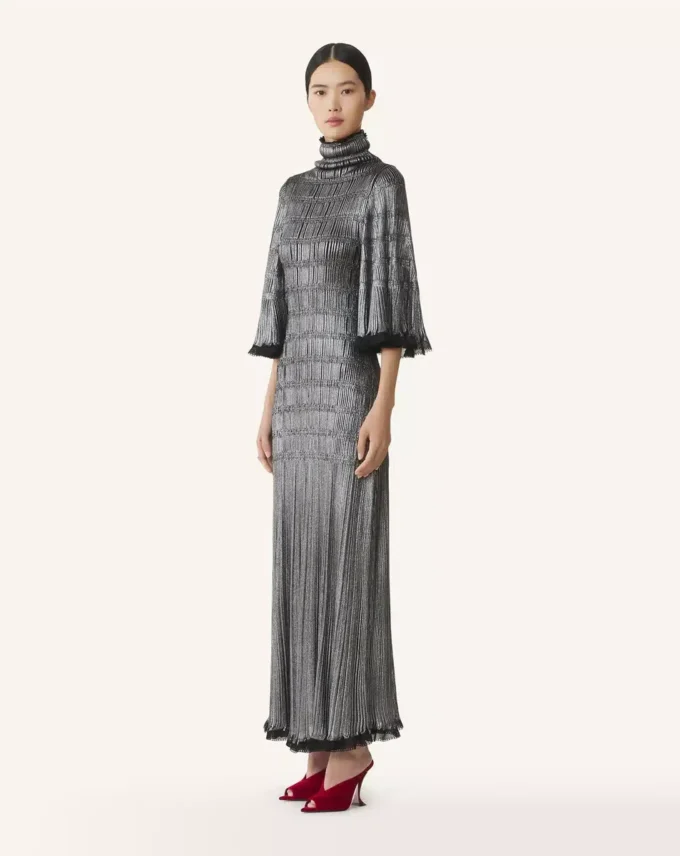 Robe midi en viscose métallisée
