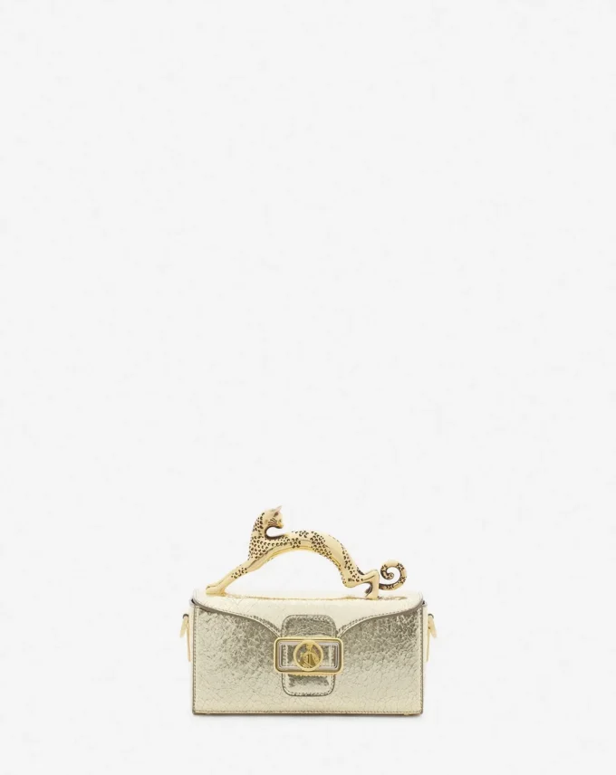 Sac Nano Pencil Cat en cuir métallisé craquelé