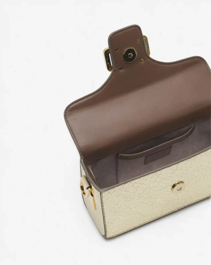 Sac Nano Pencil Cat en cuir métallisé craquelé