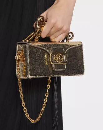 Sac Nano Pencil Cat en cuir métallisé craquelé