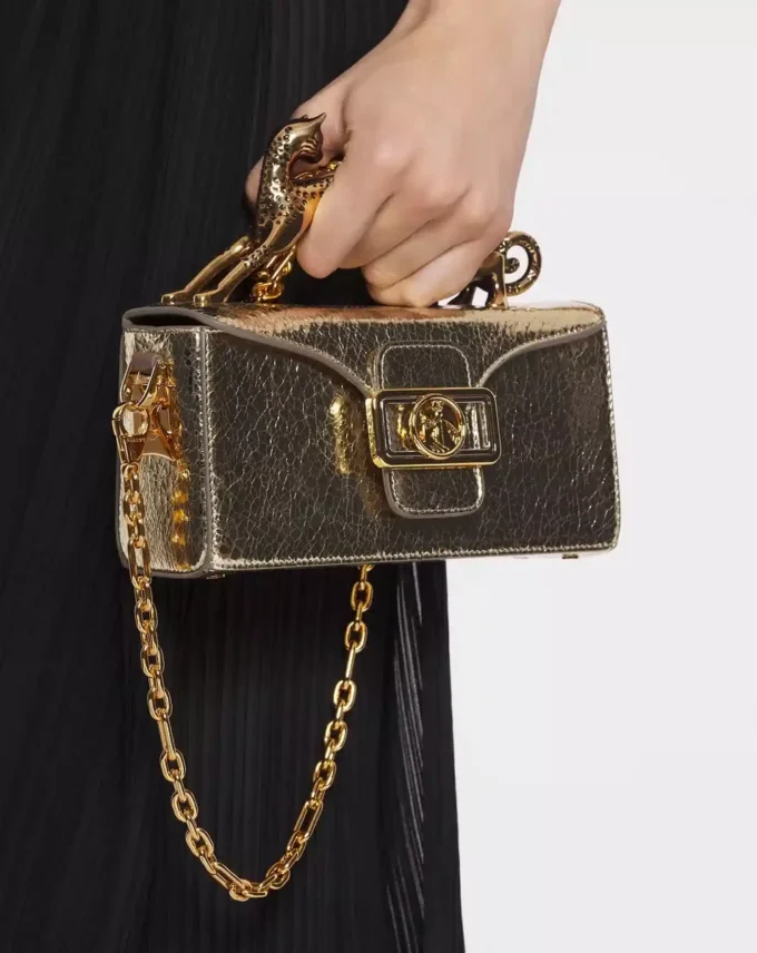 Sac Nano Pencil Cat en cuir métallisé craquelé