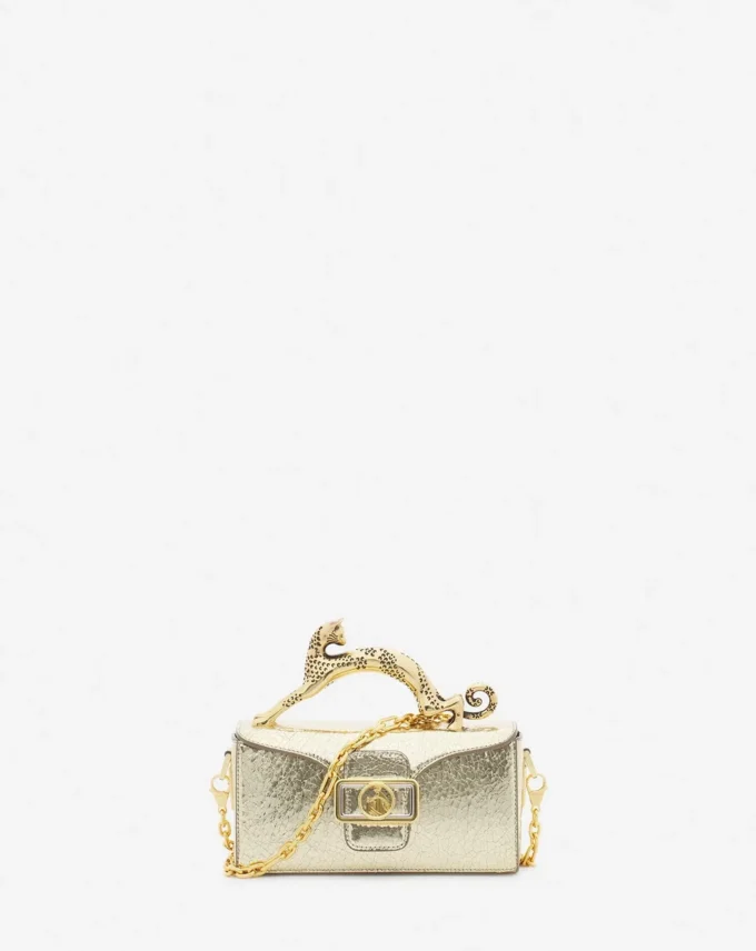 Sac Nano Pencil Cat en cuir métallisé craquelé