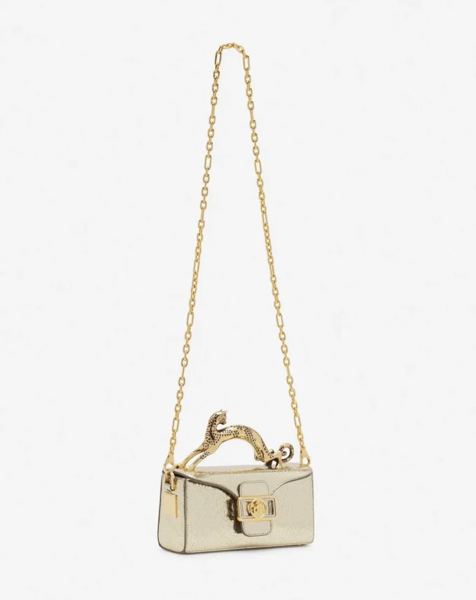 Sac Nano Pencil Cat en cuir métallisé craquelé