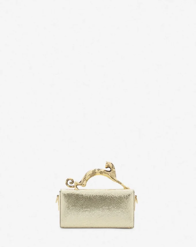 Sac Nano Pencil Cat en cuir métallisé craquelé
