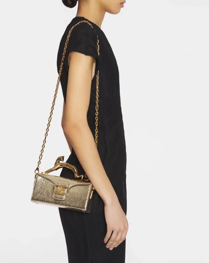 Sac Nano Pencil Cat en cuir métallisé craquelé