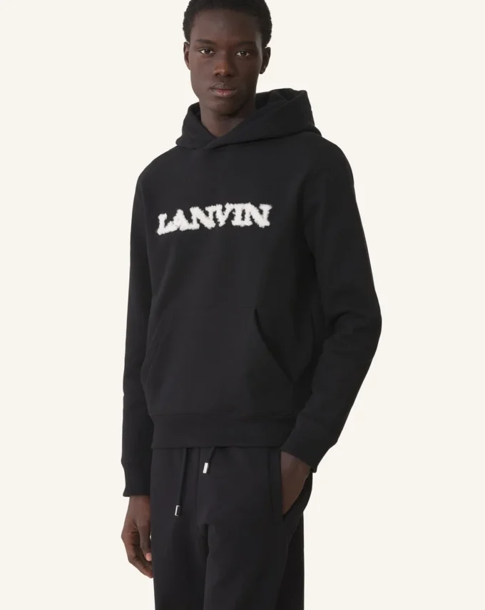 Sweat à capuche en coton et peau lainée Lanvin