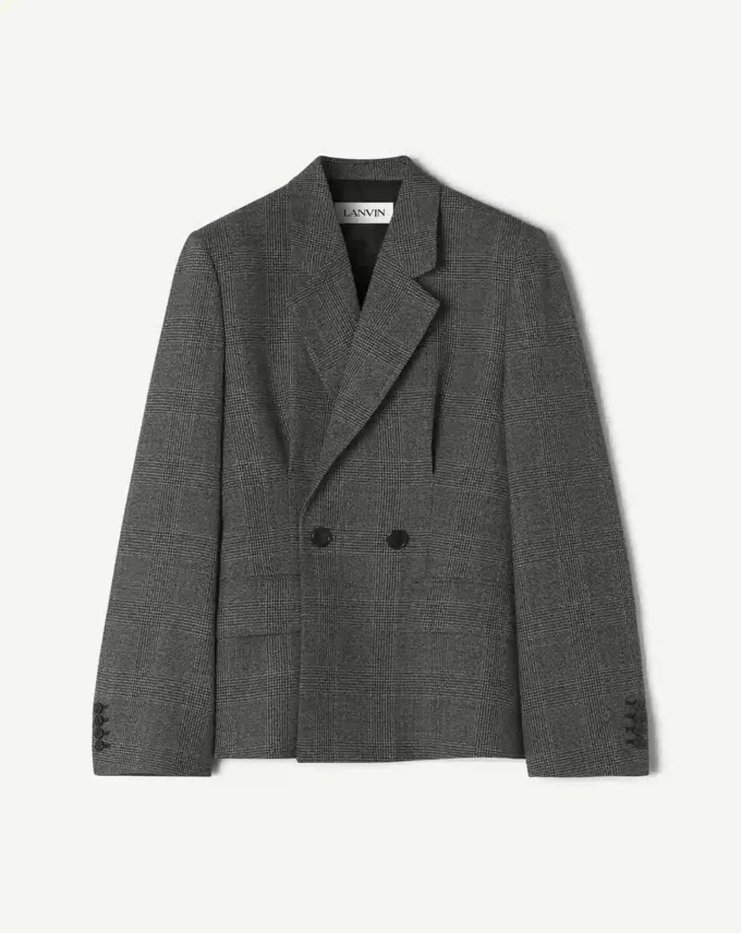 Veste cintrée croisée en laine Prince de Galles