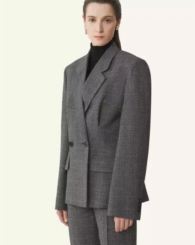 Veste cintrée croisée en laine Prince de Galles