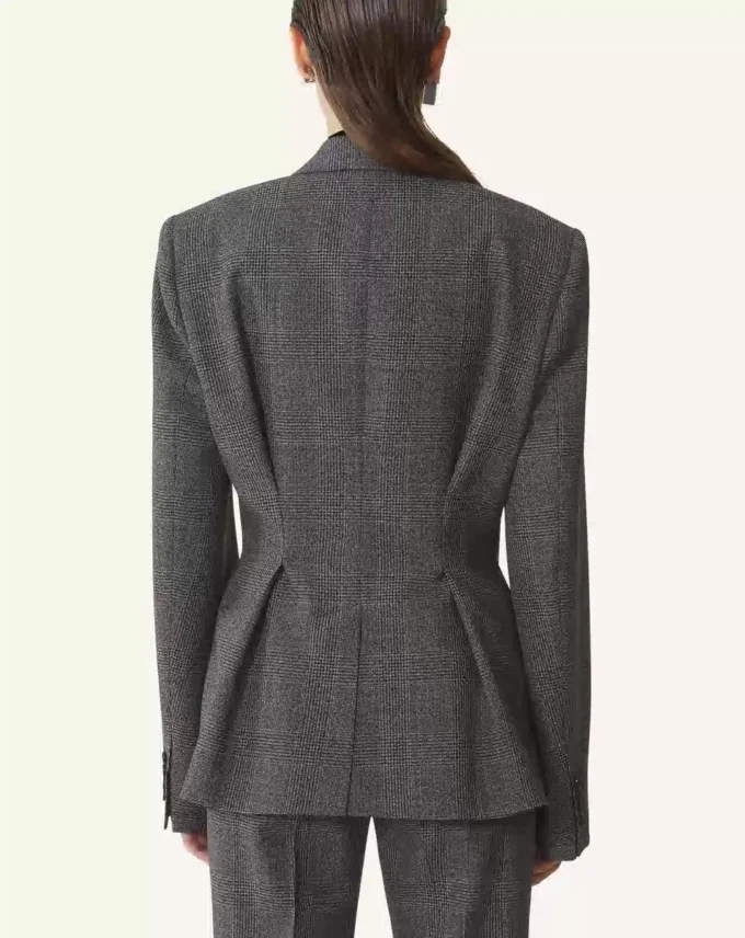 Veste cintrée croisée en laine Prince de Galles