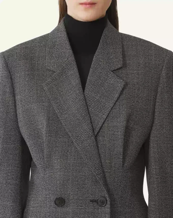 Veste cintrée croisée en laine Prince de Galles